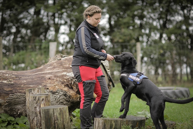 Sabrina L. Scharling træner en af sine hunde. 