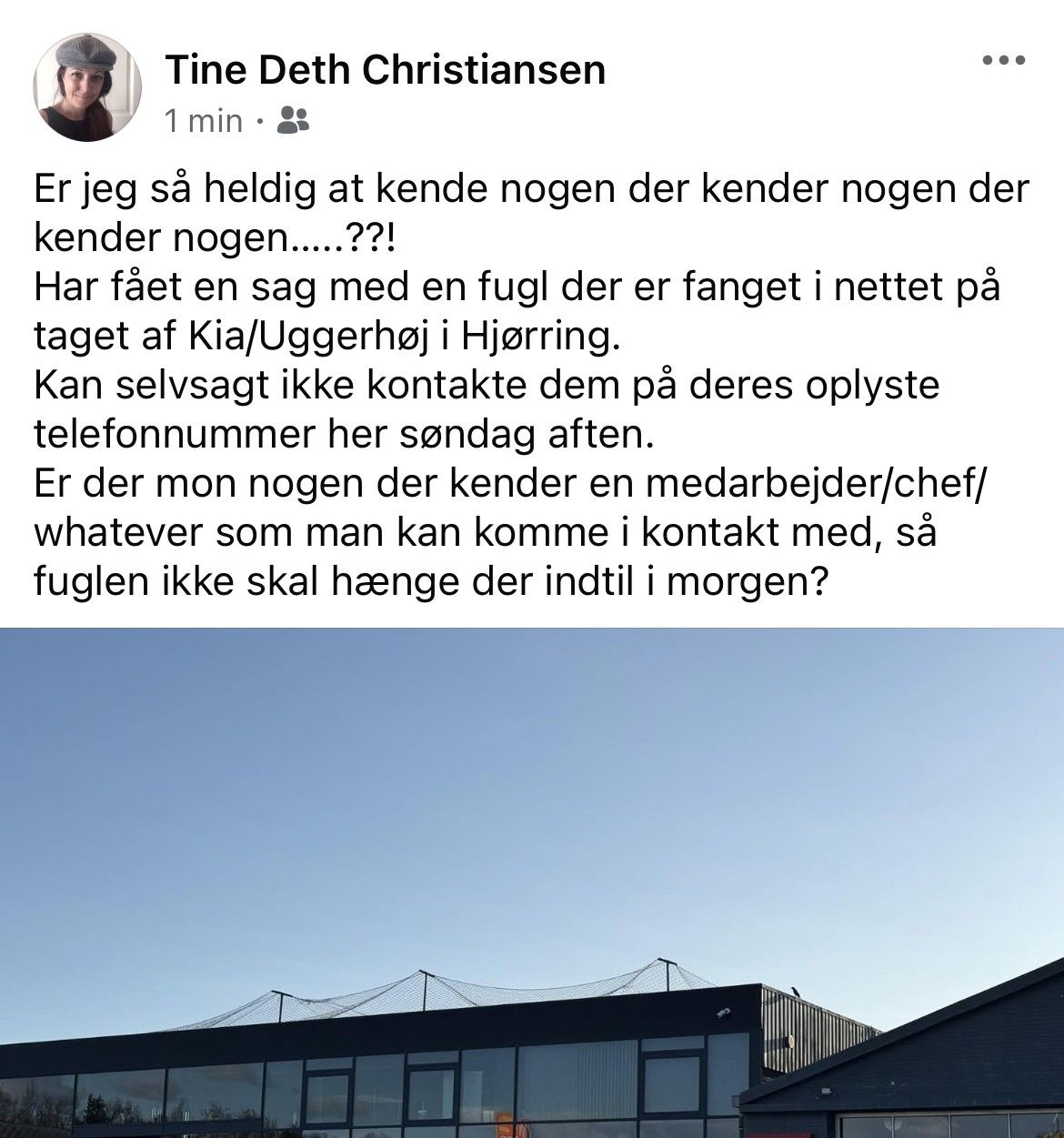 Sådan så opslaget ud, som vores vildtplejer Tine Deth Christensen slog op kl. 20.01 en søndag aften. Facebook-opslag fra vildtplejer Tine Deth Christensen, der efterspørger hjælp